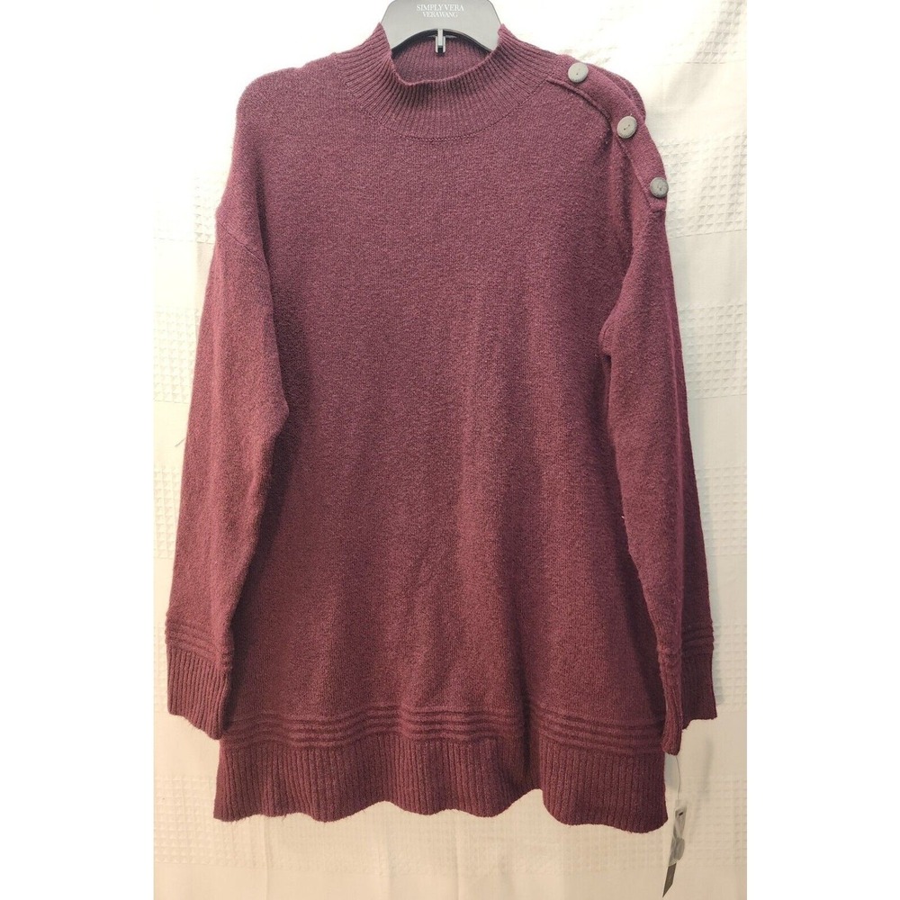 AB Studio Sweater Mens Lrg Maroon Mock Neck Knit Button Accent Pullover 0185